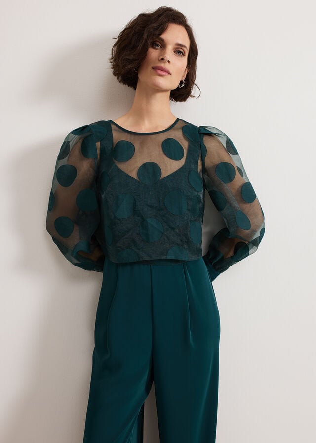 Dark Green Phase Eight Davina Spot Jumpsuit | 1709FDWJV