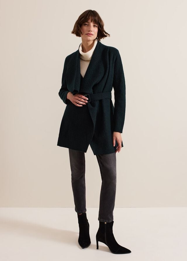 Dark Green Phase Eight Lana Textured Drape Coats | 1439EMBWC