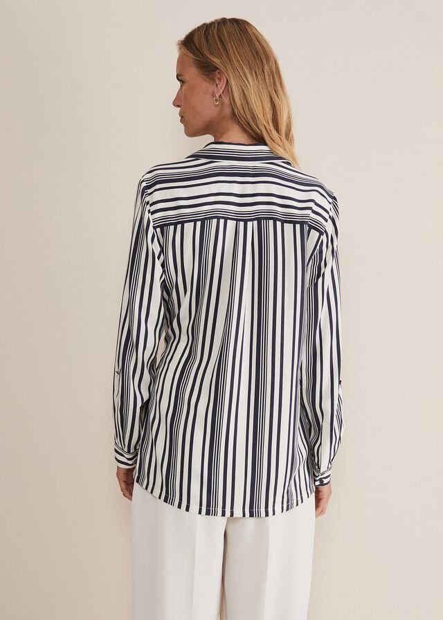 Dark Grey / White Phase Eight Dalila Striped Wrap Shirts | 6058EPSYT