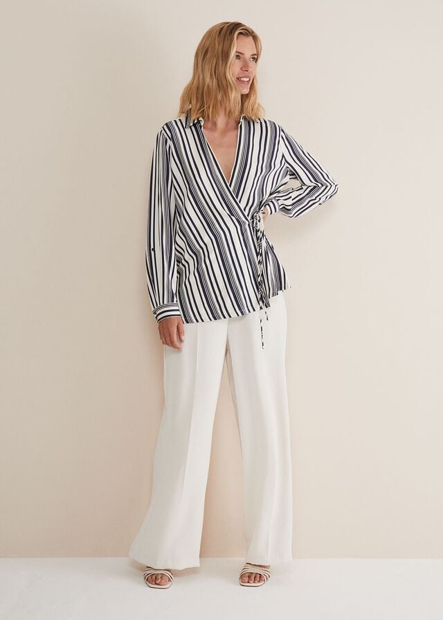 Dark Grey / White Phase Eight Dalila Striped Wrap Shirts | 6058EPSYT