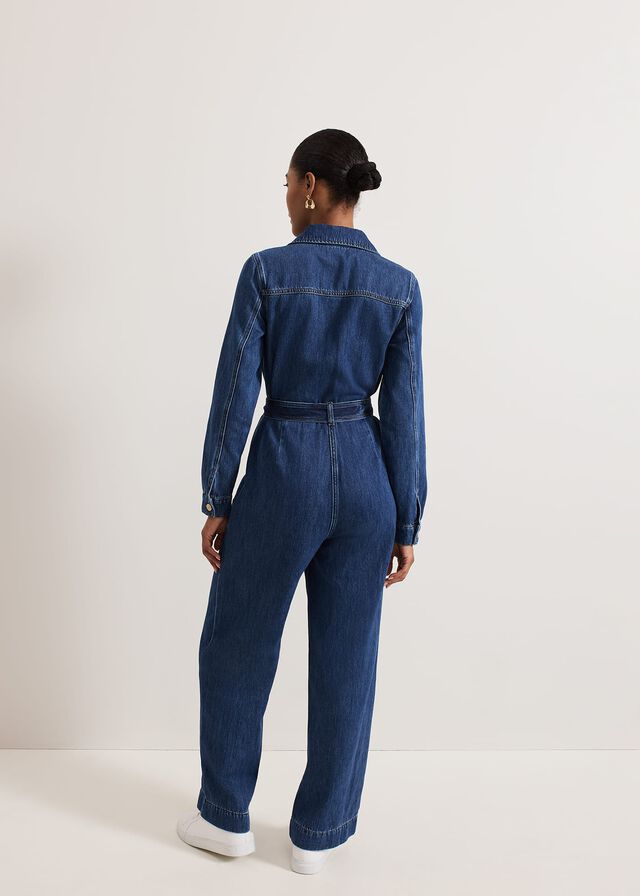 Dark Wash Phase Eight Avalon Denim Utility Jumpsuit | 4582YOGJV