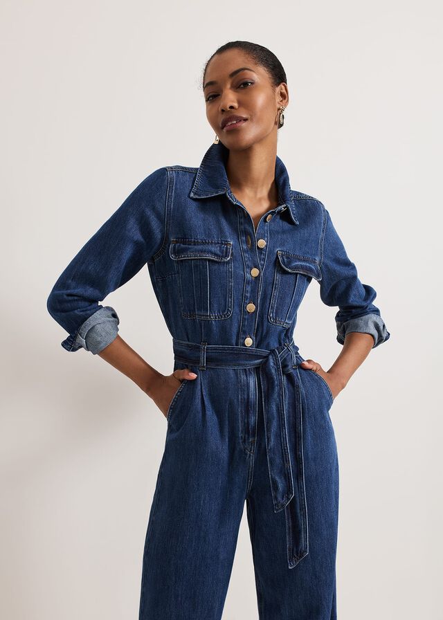 Dark Wash Phase Eight Avalon Denim Utility Jumpsuit | 4582YOGJV