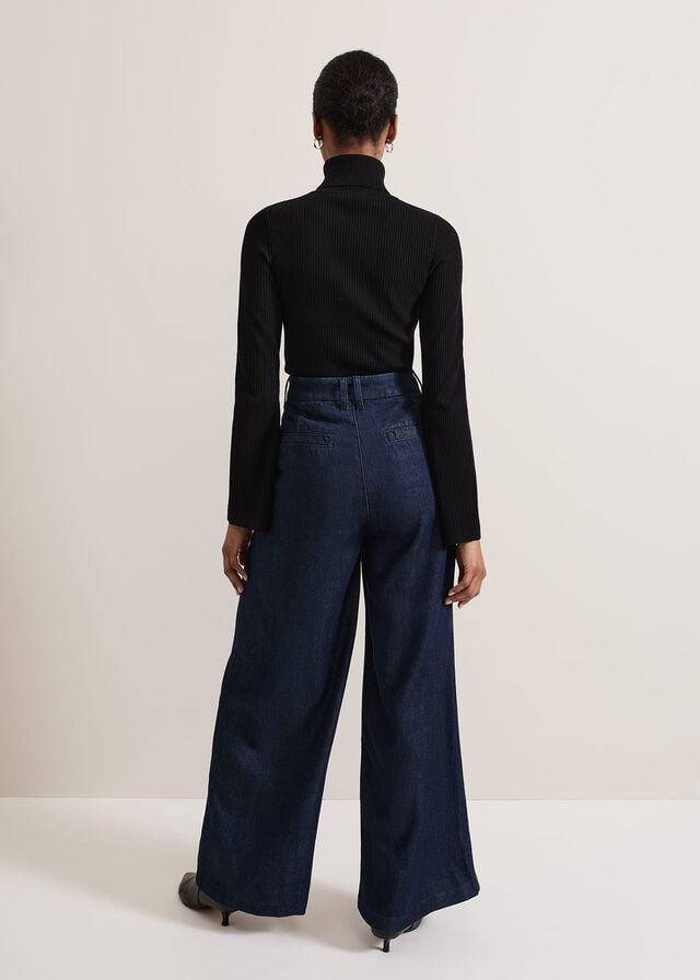 Dark Wash Phase Eight Cerys Denim Wide Leg Trousers | 8196UFBRY