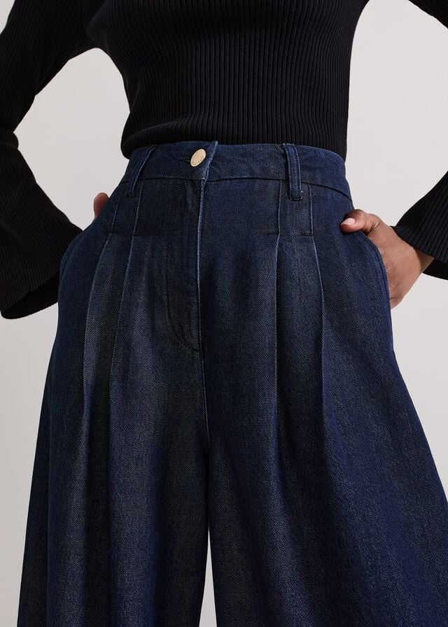 Dark Wash Phase Eight Cerys Denim Wide Leg Trousers | 8196UFBRY