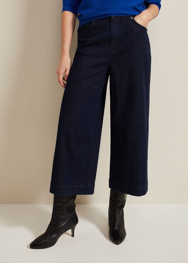 Dark Wash Phase Eight Leyla Dark Wash Denim Culotte Trousers | 2910ECTKS