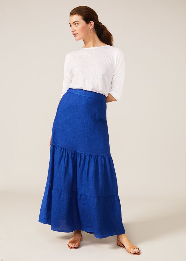 Deep Blue Phase Eight Arvinder Linen Tiered Skirts | 4736ZWDLK