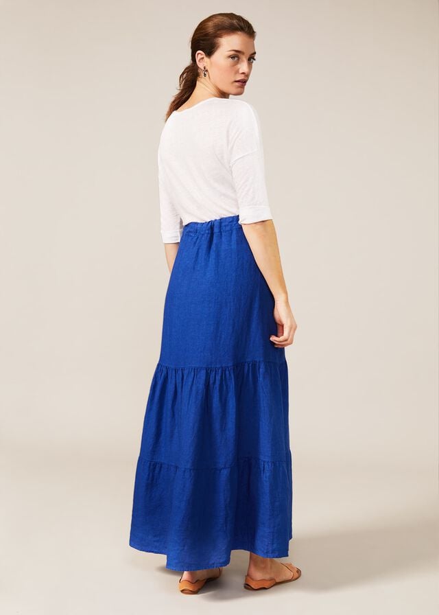 Deep Blue Phase Eight Arvinder Linen Tiered Skirts | 4736ZWDLK