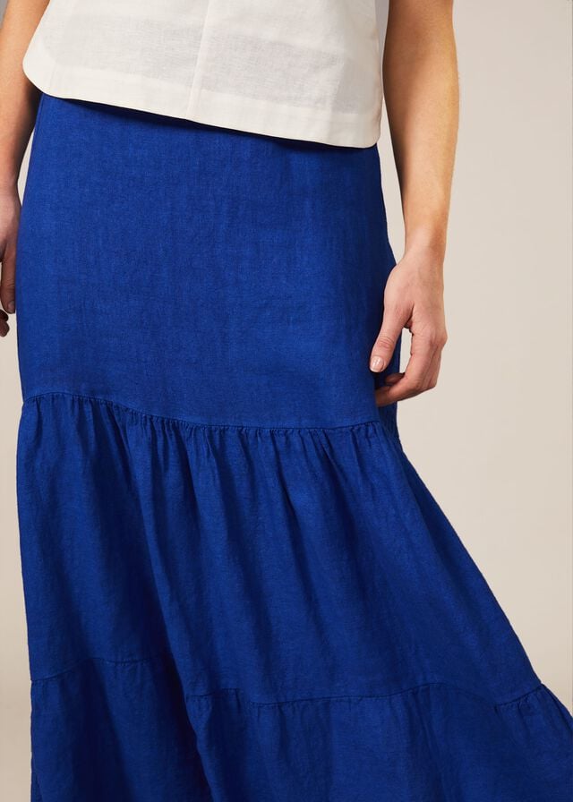 Deep Blue Phase Eight Arvinder Linen Tiered Skirts | 4736ZWDLK