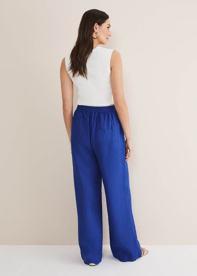 Deep Blue Phase Eight Lolita Blue Linen Wide Legs Trousers | 5906JLPKM