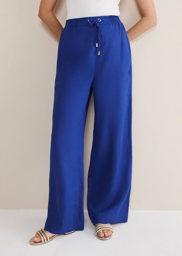 Deep Blue Phase Eight Lolita Blue Linen Wide Legs Trousers | 5906JLPKM