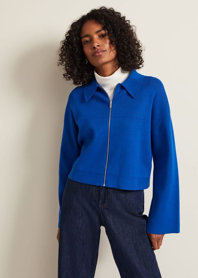 Deep Blue Phase Eight Maisie Zip Jackets | 3641HWARM