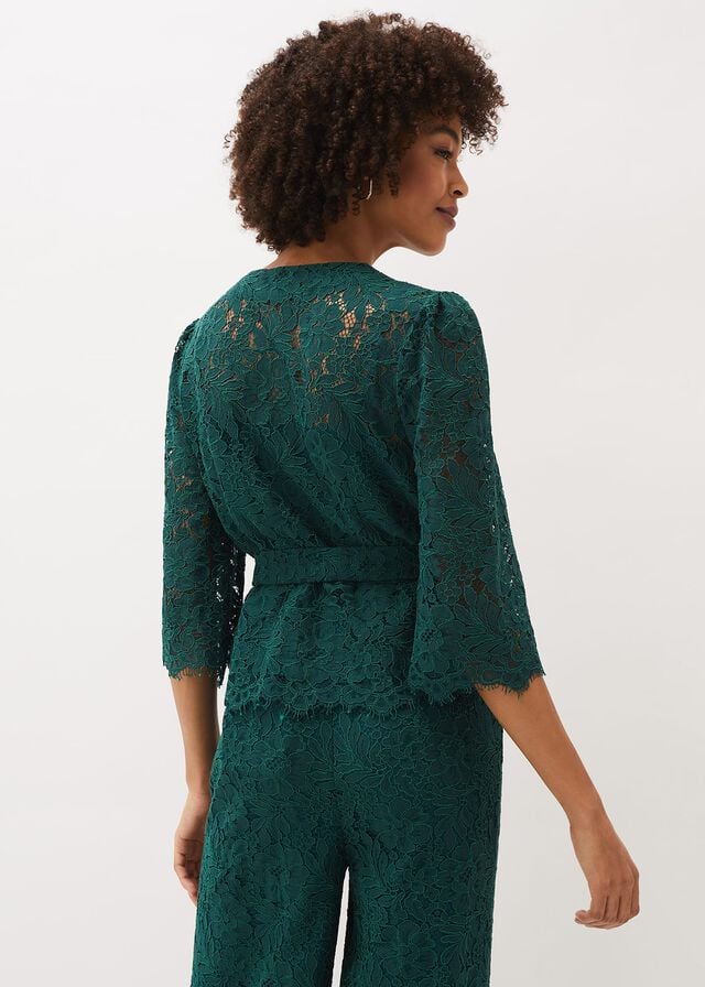 Deep Green Phase Eight Aliza Lace Co-Ord Shirts | 3941OXNVI