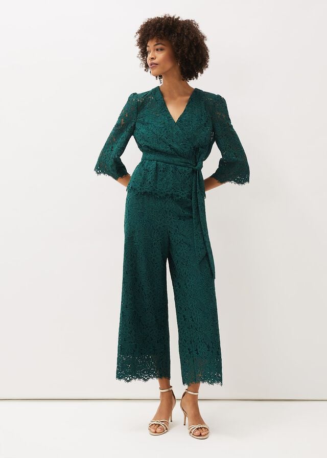 Deep Green Phase Eight Aliza Lace Co-Ord Shirts | 3941OXNVI