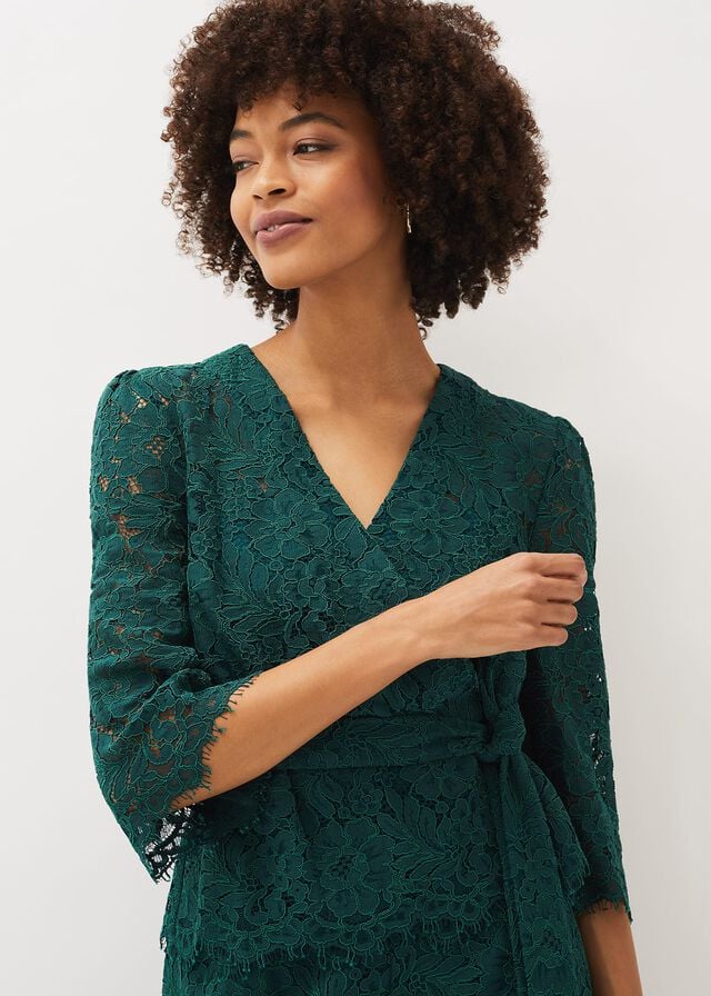 Deep Green Phase Eight Aliza Lace Co-Ord Shirts | 3941OXNVI