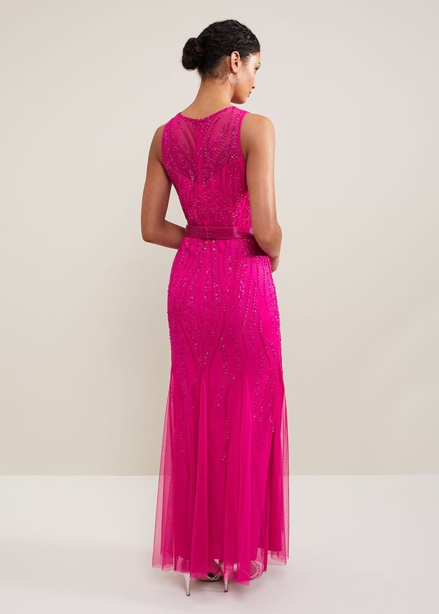 Fuchsia Phase Eight Rowena Beaded Dress | 3879LZAIV