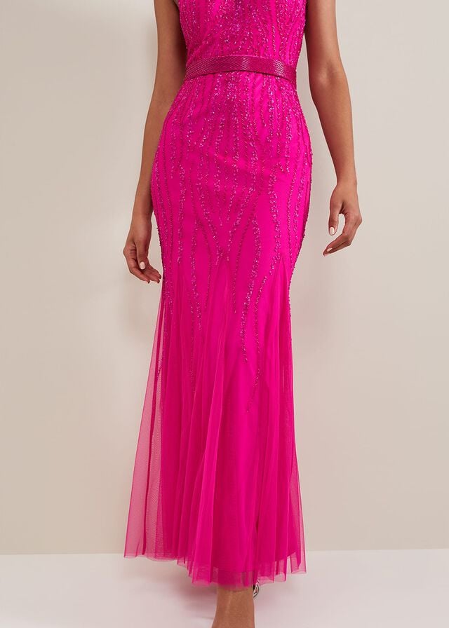 Fuchsia Phase Eight Rowena Beaded Dress | 3879LZAIV