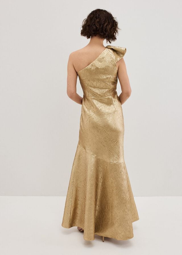 Gold Phase Eight Deniz One Shoulder Jacquard Dress | 9782NEXZJ