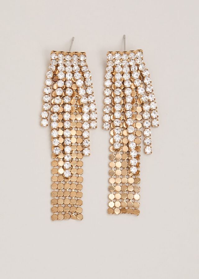 Gold Phase Eight Gold Chainmail Sparkle Drop Jewellery | 2785BOVCT