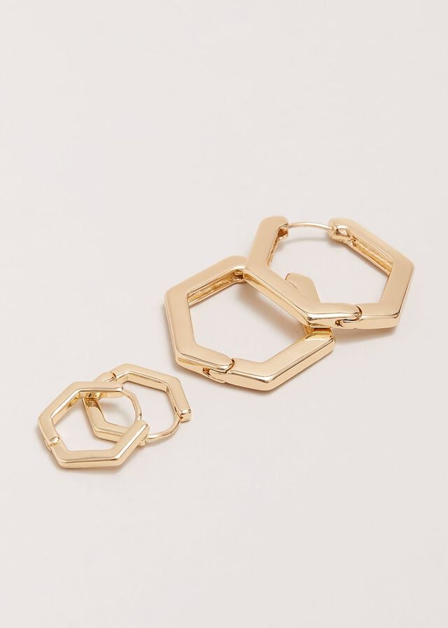 Gold Phase Eight Gold Hexagon Hoop Set Jewellery | 7528PDHBK