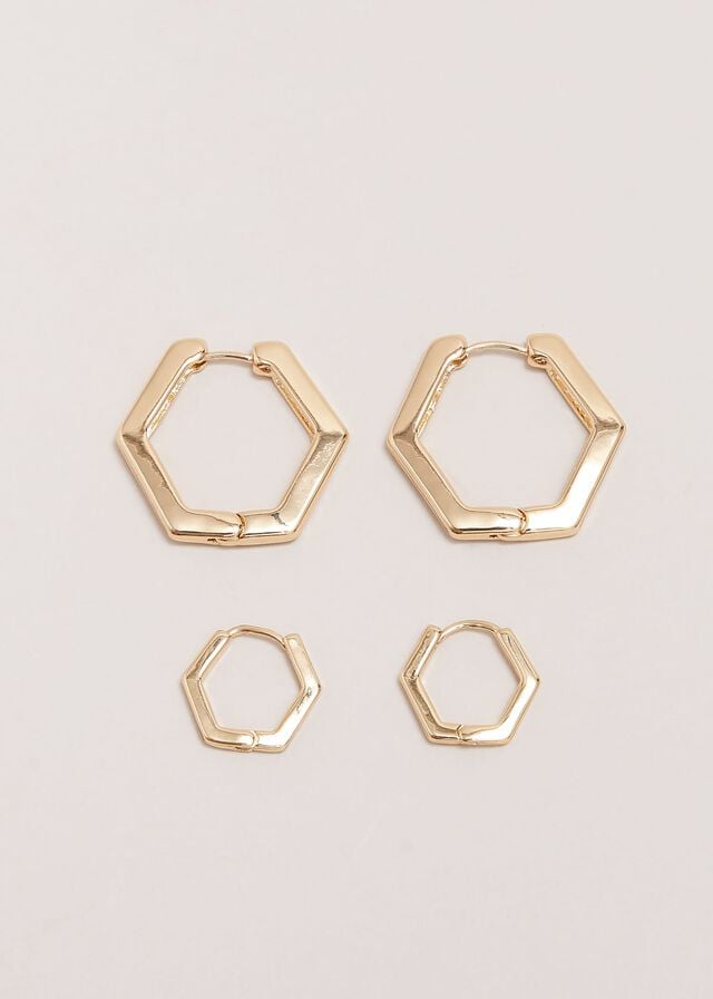 Gold Phase Eight Gold Hexagon Hoop Set Jewellery | 7528PDHBK