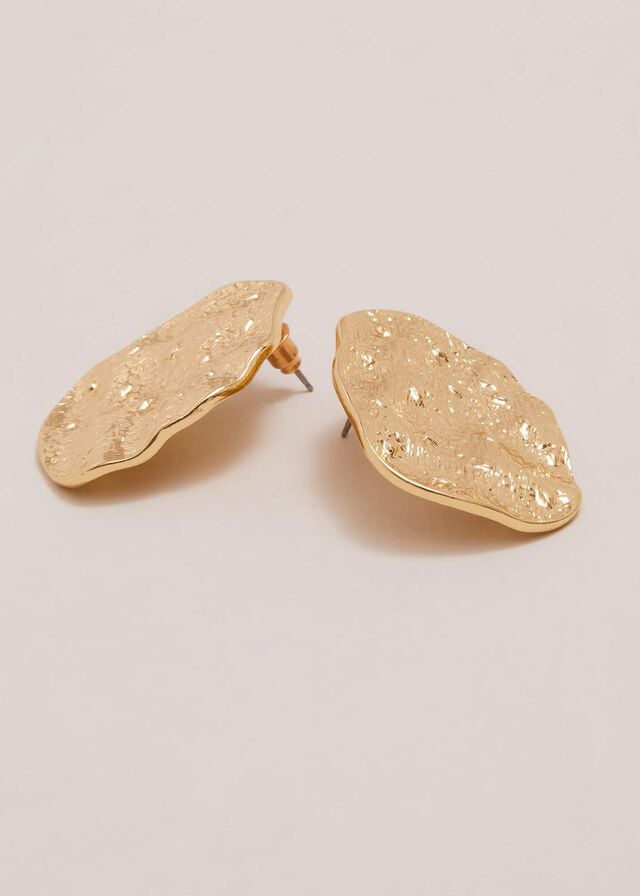 Gold Phase Eight Gold Large Textured Circle Stud Jewellery | 7941RAINH