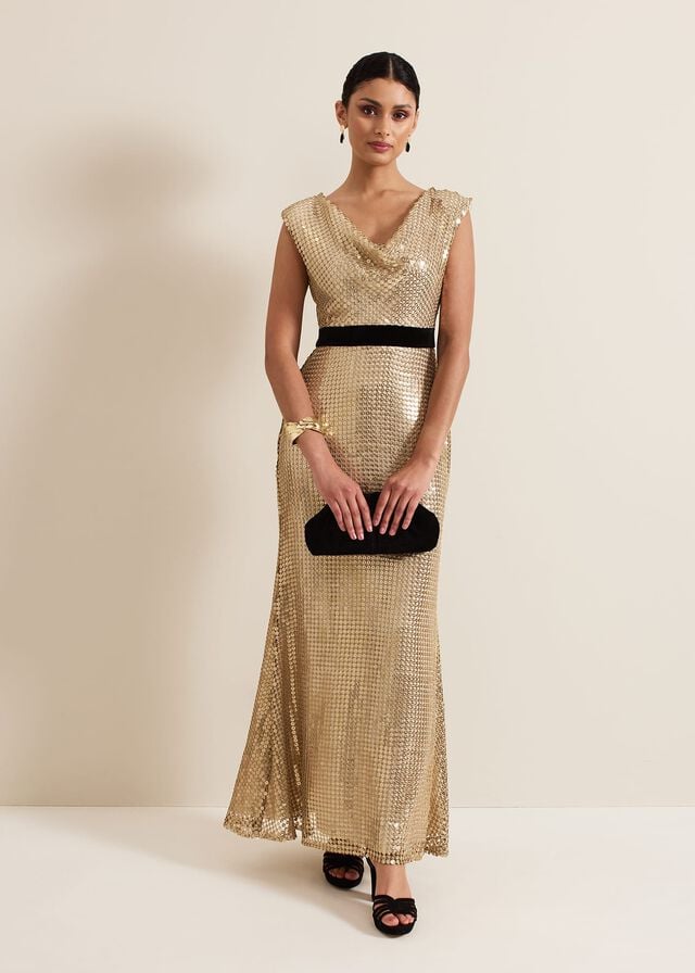 Gold Phase Eight Jamae Gold Sequin Dress | 3912CEYRH