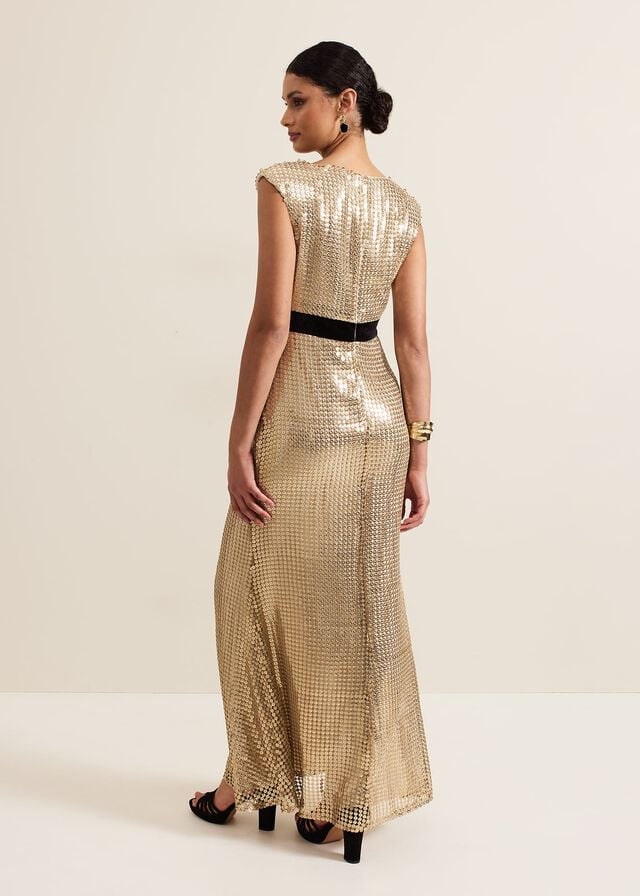 Gold Phase Eight Jamae Gold Sequin Dress | 3912CEYRH