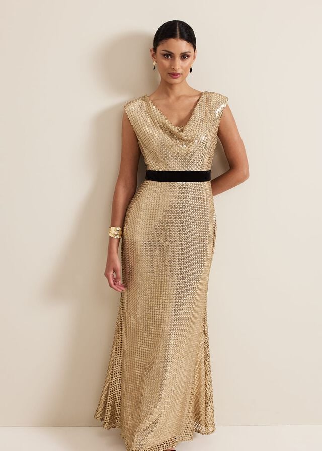 Gold Phase Eight Jamae Gold Sequin Dress | 3912CEYRH