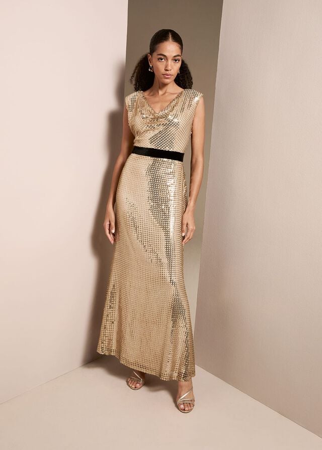 Gold Phase Eight Jamae Gold Sequin Dress | 3912CEYRH