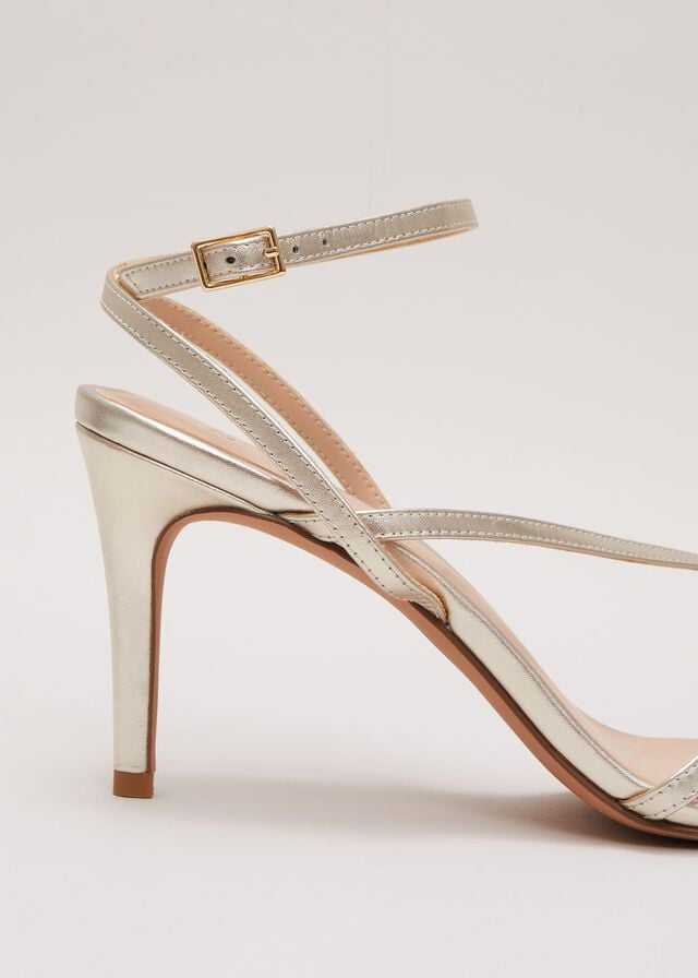 Gold Phase Eight Leather Barely There Strappy Heels | 4758YZNOS