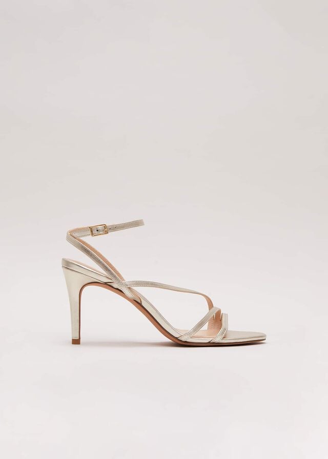 Gold Phase Eight Leather Barely There Strappy Heels | 4758YZNOS