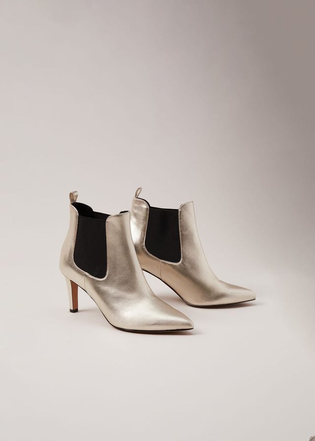 Gold Phase Eight Leather Metallic Boots | 8754DIBUV