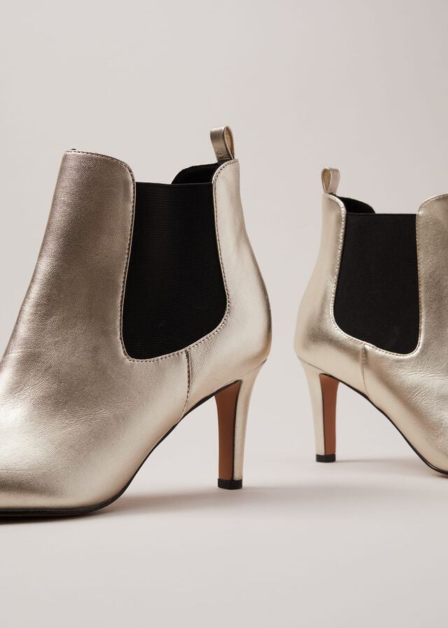 Gold Phase Eight Leather Metallic Boots | 8754DIBUV