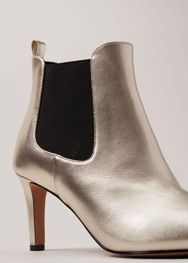 Gold Phase Eight Leather Metallic Boots | 8754DIBUV