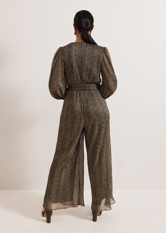 Gold Phase Eight Petite Alli Gold Textured Jumpsuit | 7643ZIWTC