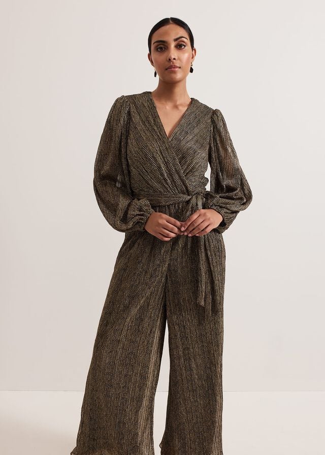 Gold Phase Eight Petite Alli Gold Textured Jumpsuit | 7643ZIWTC