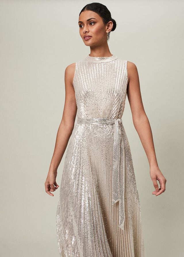 Gold Phase Eight Simara Sequin Dress | 3864SCJAG