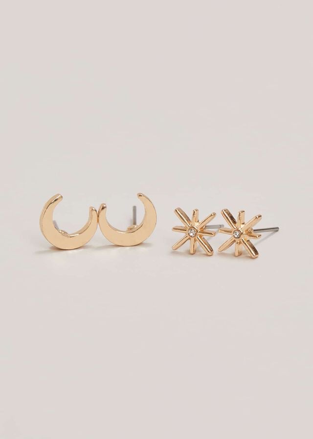 Gold Phase Eight Star And Moon Stud Set Jewellery | 2573DALCO