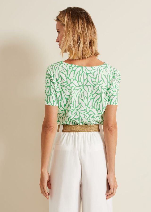 Green Phase Eight Alice Leaf Print T Shirts | 7603MIYZS