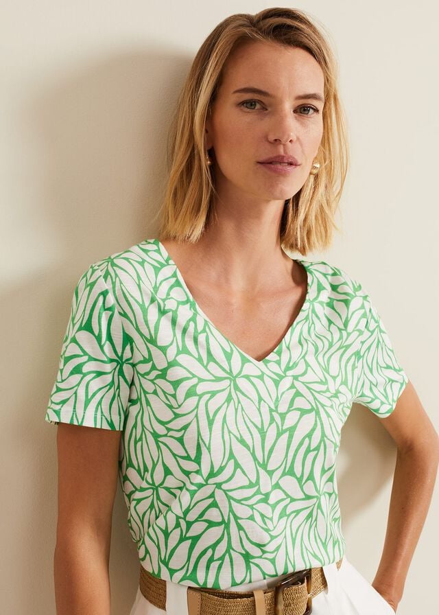 Green Phase Eight Alice Leaf Print T Shirts | 7603MIYZS