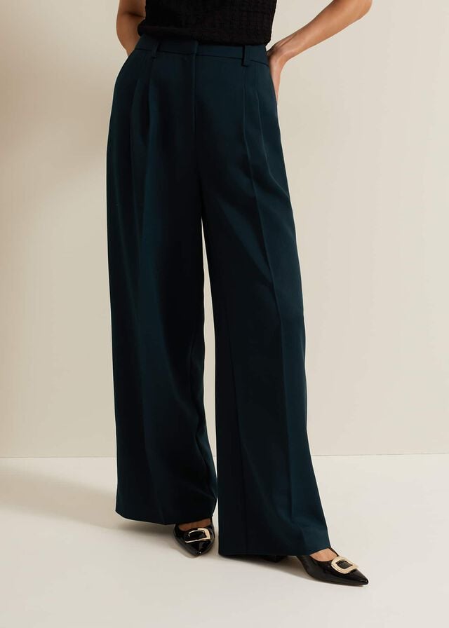 Green Phase Eight Arabella Pleat Wide Leg Trousers | 8960SENCJ