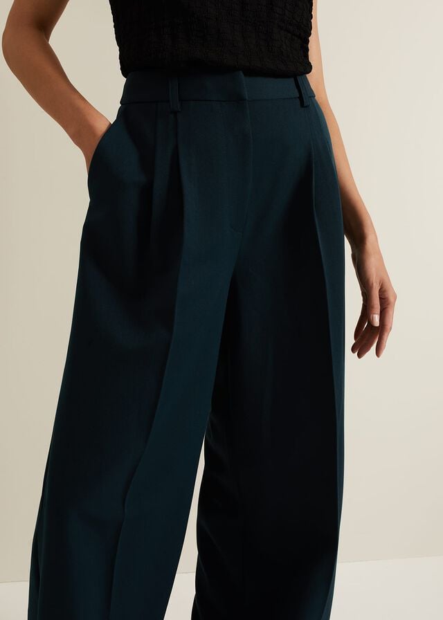 Green Phase Eight Arabella Pleat Wide Leg Trousers | 8960SENCJ