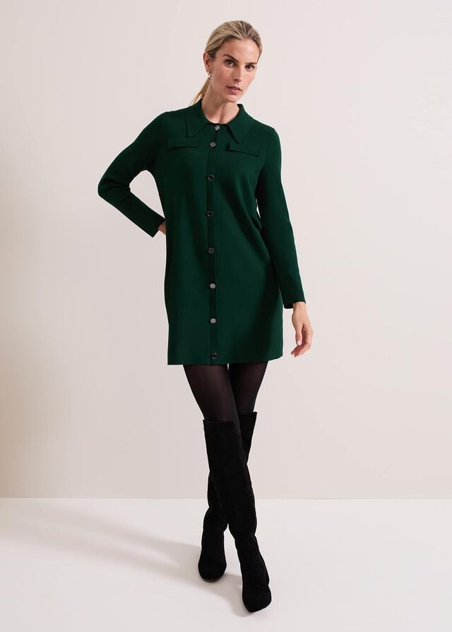 Green Phase Eight Azealia Fine Collared Tunic Dress | 4693LFJAE