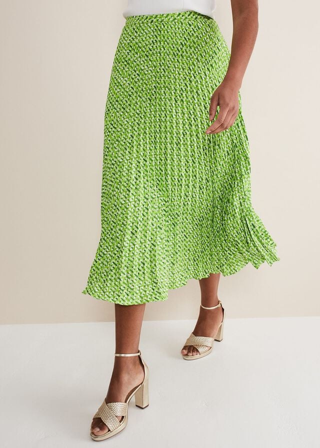 Green Phase Eight Elmina Geo Pleated Skirts | 6830SQKUI