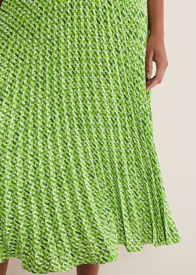 Green Phase Eight Elmina Geo Pleated Skirts | 6830SQKUI