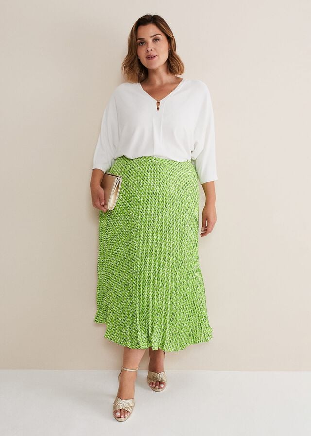 Green Phase Eight Elmina Geo Pleated Skirts | 6830SQKUI