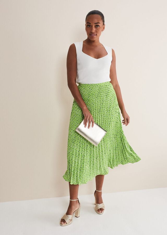 Green Phase Eight Elmina Geo Pleated Skirts | 6830SQKUI