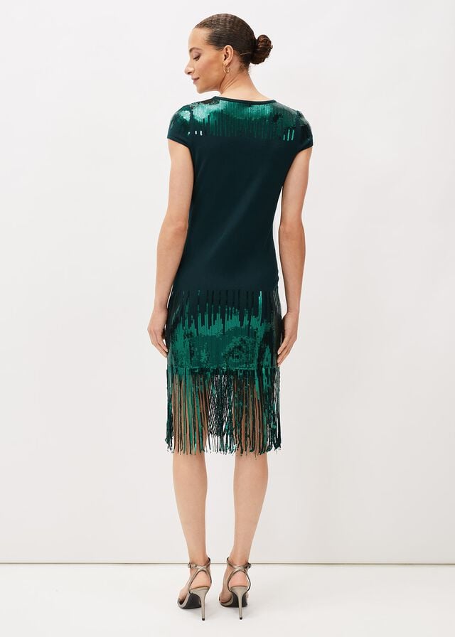 Green Phase Eight Ferne Sequin Fringeted Dress | 0843JZUQP