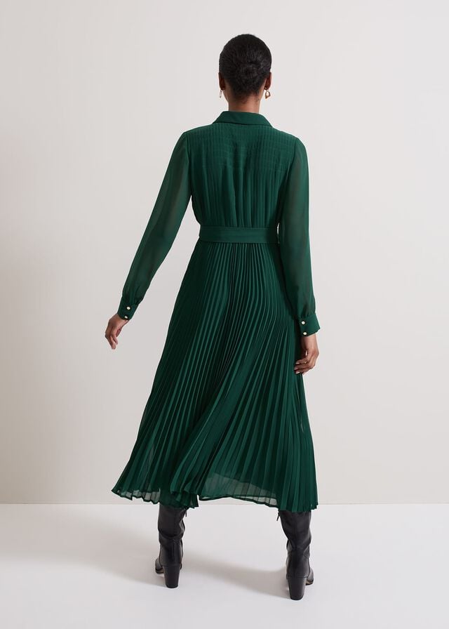 Green Phase Eight Gabriela Pleated Dress | 2968WXZNC