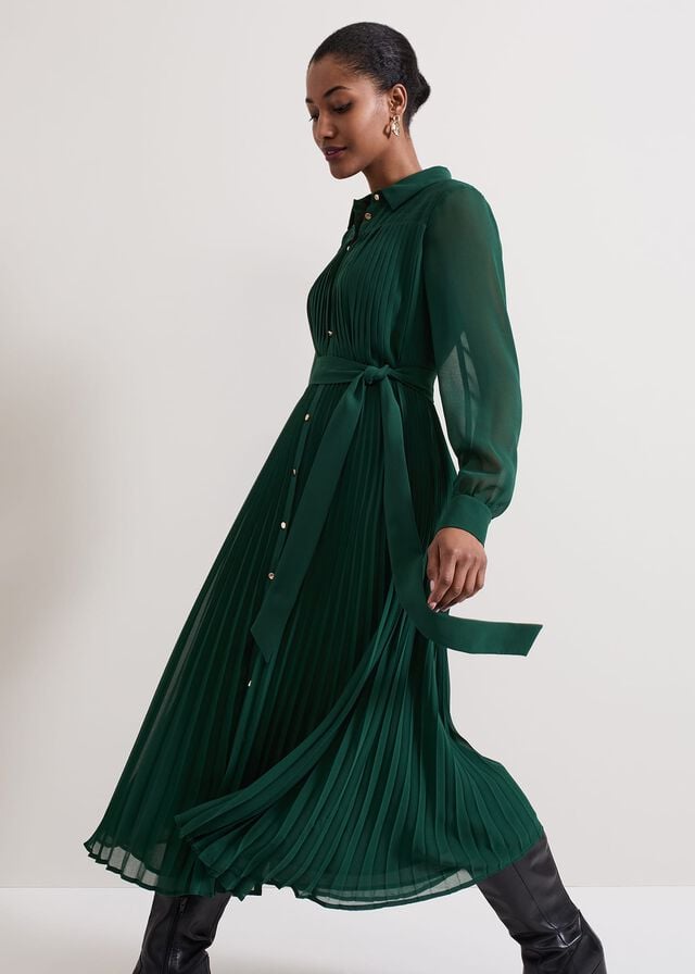 Green Phase Eight Gabriela Pleated Dress | 2968WXZNC